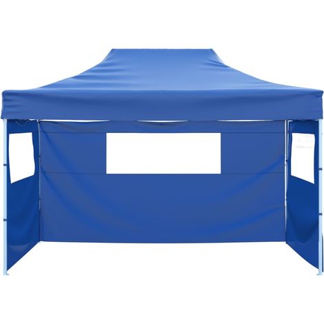 Tente pliable avec 3 parois 3 x 4,5 m Bleu (1/5)
