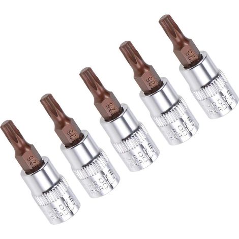 Lot de 5 douilles Torx 6,35 mm x T25 CR-V, embouts Torx en acier S2, 38 mm de longueur pour clé à cliquet, clé dynamométrique, barre coulissante, perceuse à impact (1/5)