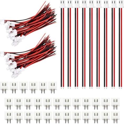 50 Paires JST 2.54 XH 2 Pin Connecteur, 24AWG JST XH 2.54 mm 2 Broches Connecteur Mâle et Femelle avec Câble Fil Électrique 100mm (1/5)