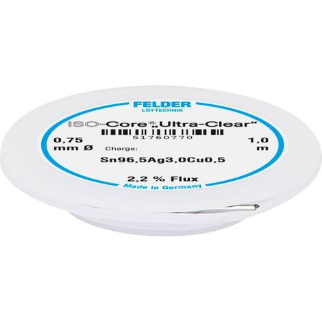 Felder ISO-Core Ultra Clear SAC305 Étain à souder bobine Sn96,5Ag3Cu0,5 0.75 mm (1/2)
