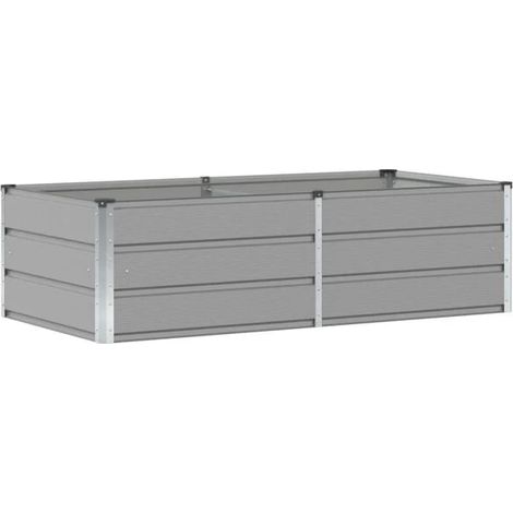 Pot de fleurs gris clair, 160 x 80 x 45 cm, en acier.