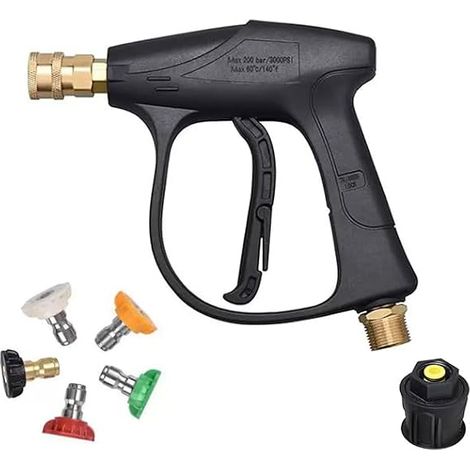 Pressure Washer Gun with 5 Spray Nozzles and Quick Connect Adapter, 4350 PSI 1/4", M22 Interface (14mm), High Pressure Gun Compatible with (1/5)