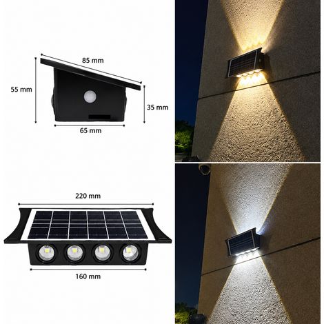 Applique murale solaire d'extérieur étanche double faisceau haut et bas 8 LED 8 22 × 8,5 × 5,5 cm 360 g – Livraison gratuite