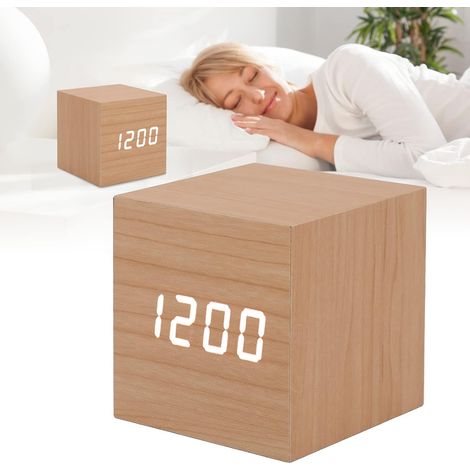 Horloge en Bois à LED Grand Écran Multifonctionnelle 3 Luminosité Protection des Yeux Horloge Numérique à LED Intelligente Portable pour Le Bureau (1/5)