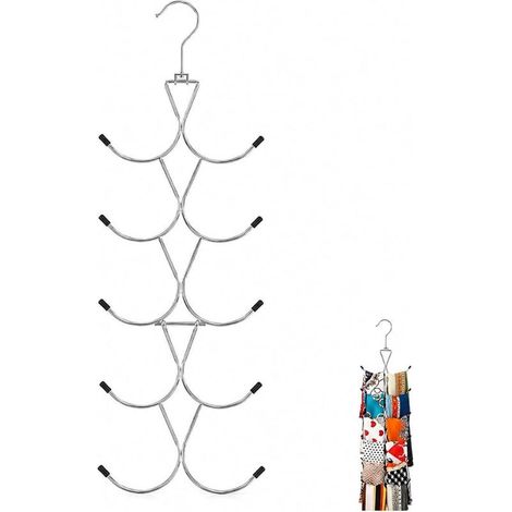 scarf hanger, scarf organiser with 12 hooks, scarf holder with 12 compartments, tie hooks for shawls and accessories for scarves, shawls, belts and ties. (1/5)
