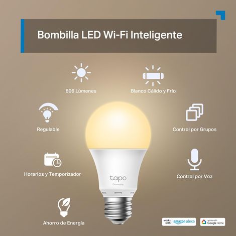 Bombilla Inteligente TP-Link Tapo L510E/ Casquillo E27 / 8.7W/ 806 Lúmenes/ 2700K (1/5)