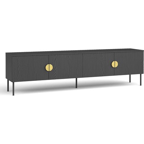 AX LIVING TV Schränke Brunelli 200 Schwarz Holzoptik goldenen Griffen