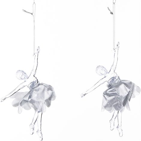 Colgantes de árbol de Navidad en juego de 2 - Bailarina con vestido plateado 15x9x3 cm (1/5)