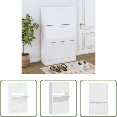 vidaXL Schuhorganizer - Schuhschrank Hochglanz-Weiß 63x24x103 cm Holzwerkstoff (1/5)