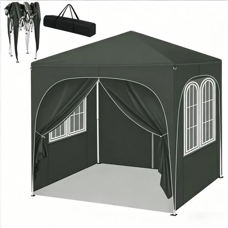 Pavillon de jardin 2x2 m - toit anti-UV et structure pliable en métal gris (1/5)