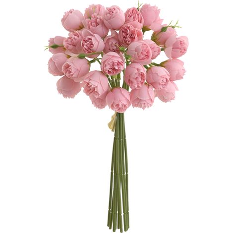 Strauß aus 2 künstlichen Seidenpfingstrosen (27 Blütenköpfe) mit Stielen, ideal für Hochzeitsdekorationen und Brautsträuße. Rosa Blumenarrangement. (1/2)