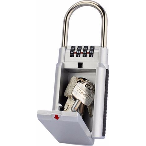 Boite a Cadenas pour Clef, Boite à Clés à Code, Coffre Combinaison de Stockage, Rangement Sécurisé - Argent (1/5)
