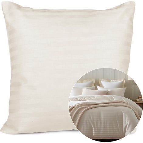 Federa 40x40, in raso di cotone, a righe, color crema, con cerniera. (1/5)
