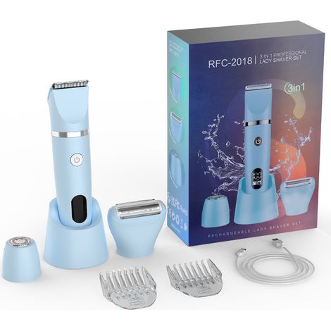 Rasoir multifonction 3 en 1 Scttomon pour femmes : épilateur, rasoir maillot, tondeuse corps, étanche IPX7, écran LED (bleu)-AquaForge (1/5)