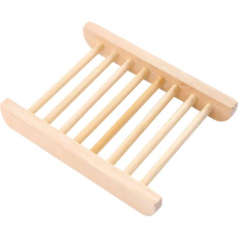 Porte-savon - Plateau En Bois Naturel - Dimensions 12 x 9 x 1,5 cm - Pour Salle De Bain Et Douche - Rangement Pratique Et Égouttant - 1 Pièce (1/5)
