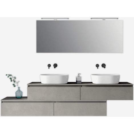Mobile bagno sospeso doppio lavabo con specchio 9 pezzi Astra - Grigio