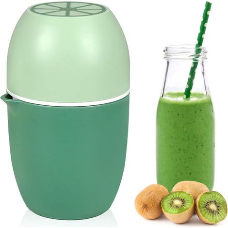 Presse-agrumes manuel en forme de citron, presse-citron avec récipient, coloris vert, 450 ml (1/5)