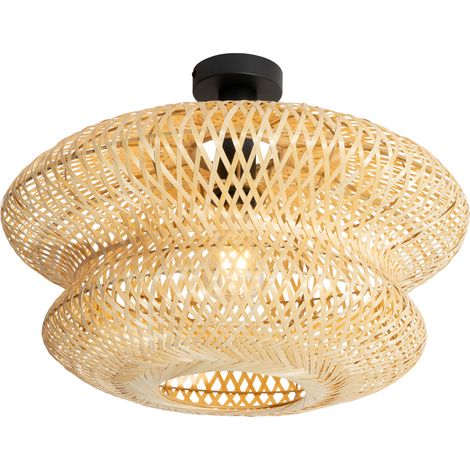 QAZQA Oriental Lámpara de techo de bambú oriental - Ostrava Doble Bambú /Metálica Redonda Adecuado para LED Max. 1 x 15 Watt