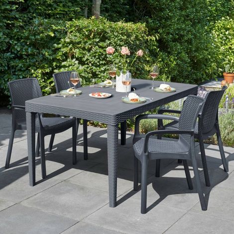 Dmora - Gartentisch Salmon, Picknickbasis, Garten-Esstisch, Mehrzweck-Außenbank, 160x90 h74 cm, Anthrazit (1/3)