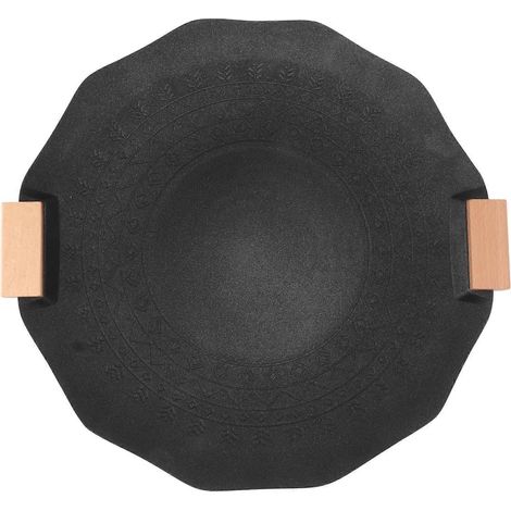 Tragbare, antihaftbeschichtete und rauchfreie Grillpfanne für Grillabende, mit Griff, schwarzem geometrischem Muster, 35 cm