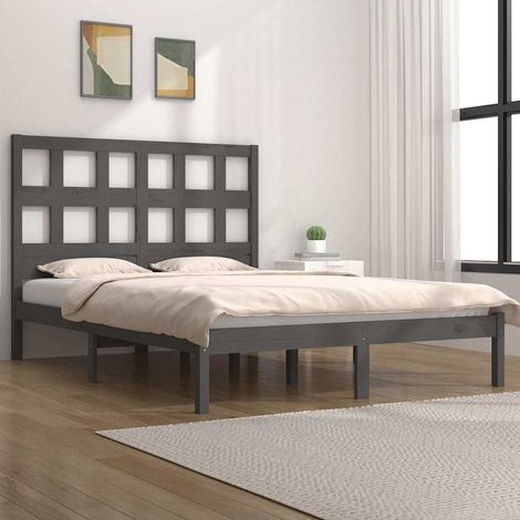vidaXL Bed Frame without Mattress Grey 200x200 cm Solid Wood Pine (1/5)
