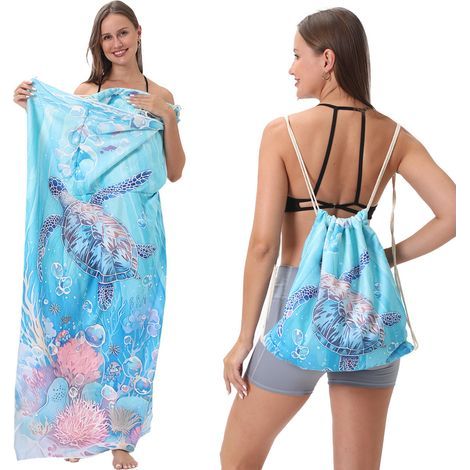Serviette de plage pliable deux-en-un, serviette de plage intégrée, sac de rangement intégré, tapis de plage (1/3)