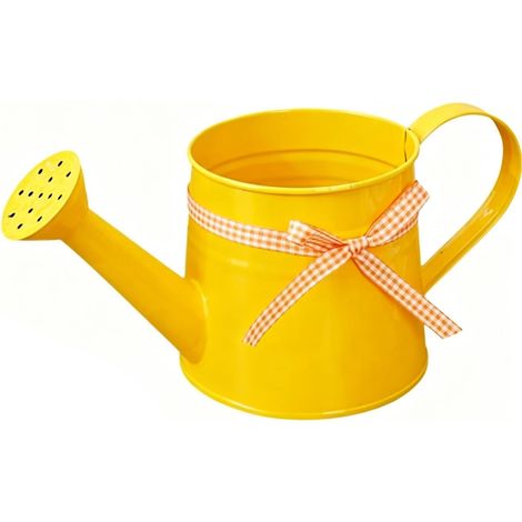 Regadera metálica: 1 L, estilo vintage, hojalata, 2 en 1, para regar y decorar plantas - Herramienta de jardinería duradera para plantas de interior y exterior, ideal para niños y madres - Amarilla (1/5)