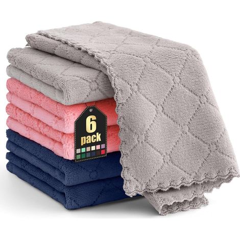 Chiffons microfibres absorbants et doux, lot de 6, 30x30 cm, multi-usages, sans traces (1/5)