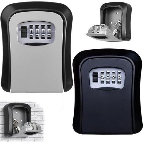 2 Piece Wall Key Box for Keys, Cards, Weatherproof Key Box for Home Garage School, Heavy Duty Secure Key Cabinet for Industries and Vehicles (Grey Black) (1/4)