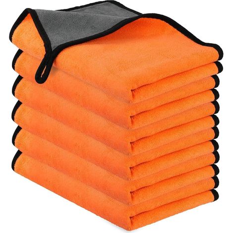 Mikrofasertücher Auto 6 Stück, 400GSM, fusselfrei, 60x40cm, Orange/Grau (1/5)