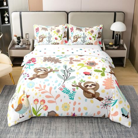 Housse de couette 100 % coton - Motif raton laveur - 135 x 200 cm - Motif : animaux - Motif : animaux et animaux sauvages - Décoration de chambre à coucher - Marron et bleu (1/5)