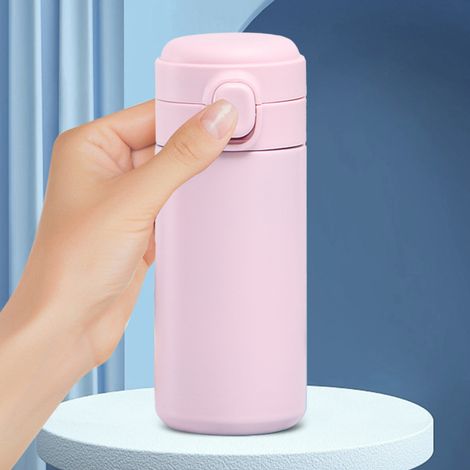 Bouteille isotherme à couvercle pop-up 420 ml, mini, mignonne, double paroi sous vide, en acier inoxydable, tasse à eau portable pour un usage quotidien, cadeau idéal pour le bureau, rose (1/5)