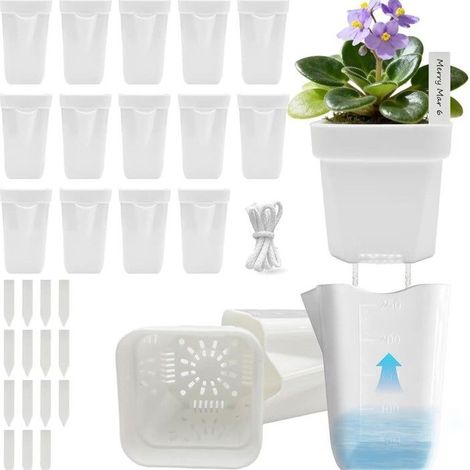 KLVGTIFS PU - Ce grand pot de fleurs carré en plastique blanc, moulé d'une seule pièce avec une doublure intérieure, épais et peu profond, est idé (1/5)