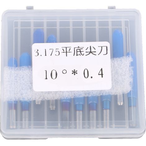 10 Pièces Fraises Gravure CNC Acier Tungstène Bleu 3.175mm (10° x 0.4mm) pour Sculpture (1/5)