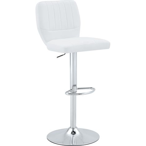 Tabouret de bar réglable en hauteur 62-83cm, siège pivotant à 360° avec dossier et repose-pieds, tabouret de cuisine ergonomique en similicuir blanc, capacité jusqu’à 136kg, finition chromée (1/5)