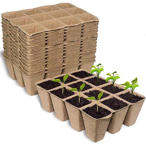 10 Pcs Seed Germination Tray, 12 Cells Plant Germination Tray Wheat Growing Tray (with 10 Trays and Lids) (1/5)