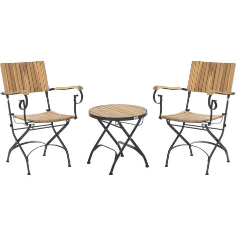 Conjunto de balcón jardín terraza exterior estilo bistró de madera de acacia con estructura plegable de acero marrón claro Lascari