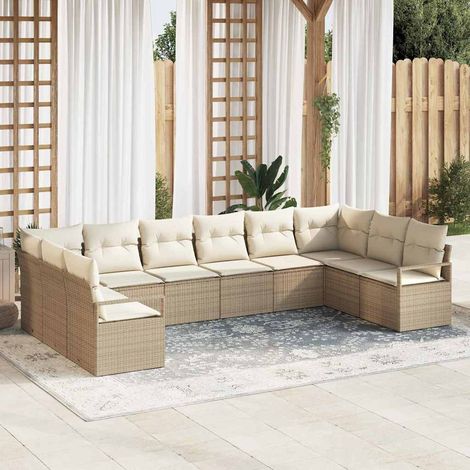 Gartensofa-set mit Kissen 10 pcs Beige und Weiß Poly-Rattan (1/5)