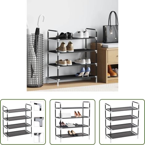 vidaXL Schuhordnung - Schuhregal mit 4 Ablagen Metall und Vliesstoff Schwarz (1/5)