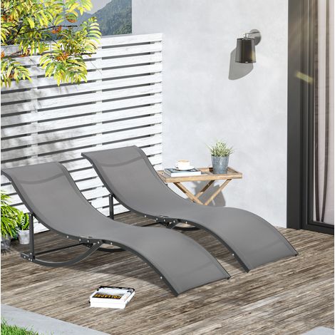 Gartenmöbel Set 2 Sonnenliegen klappbar Aluminium Dunkelgrau OKMYHOME (1/3)