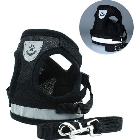 Harnais et laisse pour chiot et chat - Lot 2 pièces - Maille douce rembourrée - Réfléchissant - Taille S - Promenade (1/5)