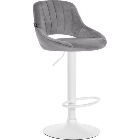 Sgabello da bar regolabile in altezza x1 in velluto grigio con schienale traforato e base in metallo bianco 100005889