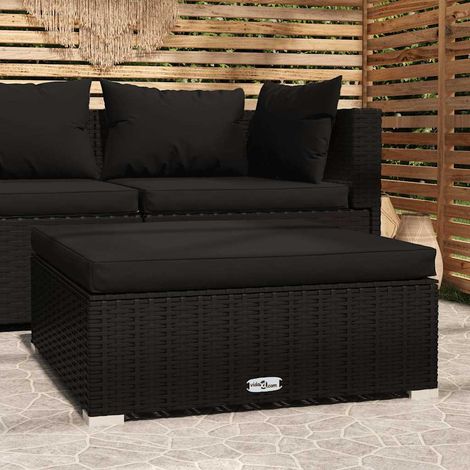 vidaXL Repose-pied de jardin coussin Noir 70x70x30 cm Résine tressée (1/5)