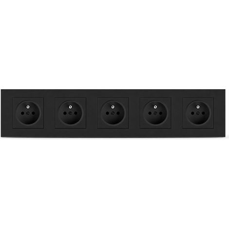 Prise française quintuple encastrable 80 mm 16A noir (1/5)
