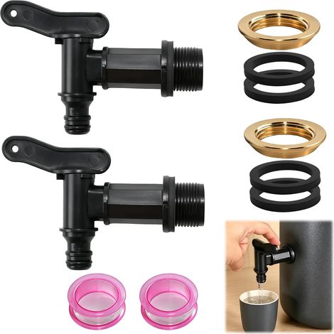 Robinets d'Écoulement 3/4" en Plastique, Lot de 2 Robinets Cuve avec Joint d'Étanchéité et Contre-Écrou pour Réservoir d'eau, Jardin et Maison (1/5)