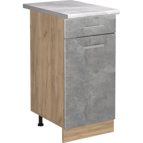 Mobiletto base cucina R-Line, Calcestruzzo/Rovere dorato, 40 cm piano di lavoro Marmo, Vicco (1/5)