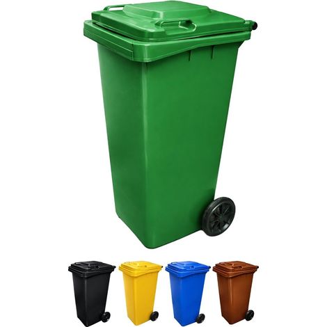 JARDIN202 - Contenedor de Basura Reciclables de Colores con Ruedas y Mango Antideslizantes  120L, 240L, 360L, 800L y 1100L  360 L (Rojo)
