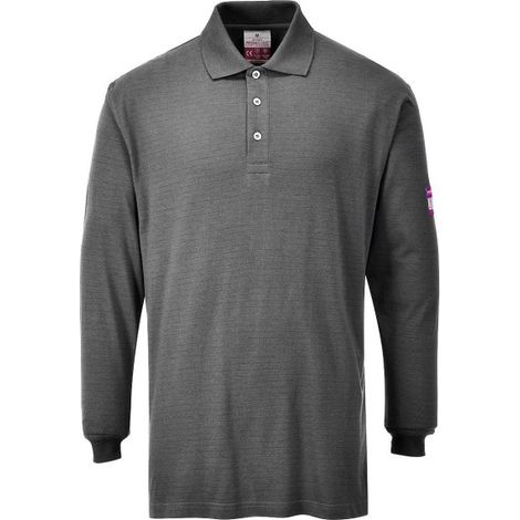 Polo de manga larga, resistente a la llama y antiestático Unicolor FR10 M Gris