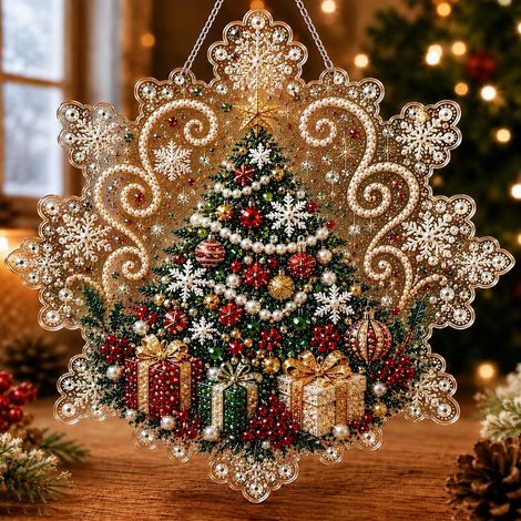 Couronne de Noël broderie diamant acrylique modèle GH012 flocon de neige 20X20 gh012 20 × 20 × 2 cm 110 g – Livraison gratuite
