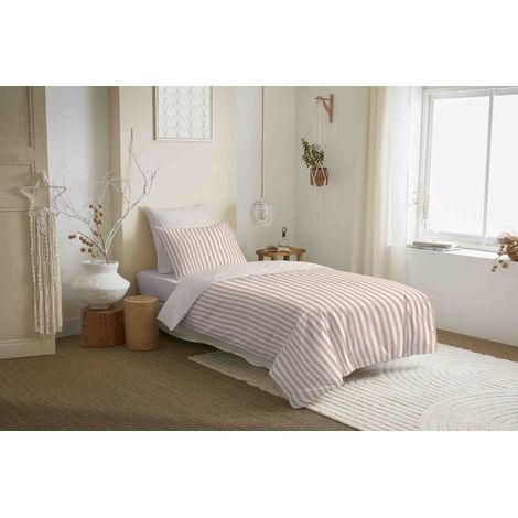 Pack complet housse de couette réversible "Vanessa" 4 pièces pour lit 90 x 190 Palerme Blush